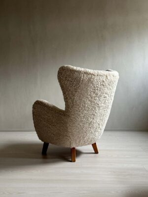 Danish Cabinetmaker Lounge Chair in Sheepskin, Denmark, 1940s