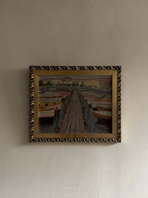Boats on a Port, Oil on Wood Panel, Signed and Framed, Norway early 1900s