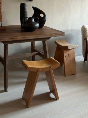 A Pair of Mid-Century Pine Stools, France, 1970s