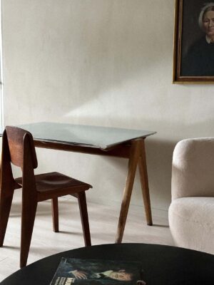 Mid-Century Compass Desk by Robin Day with Zinc Top and Beech Legs, 1950s