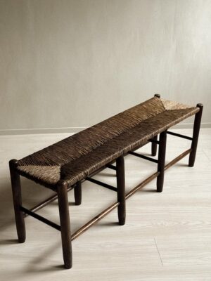 A Mid-Century Oak Rush Bench, In style of Charlotte Perriand, France, c. 1950s