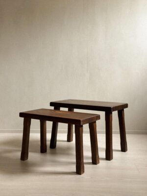 A Set of Midcentury Nesting Tables in Massive Oak, France, c. 1960s