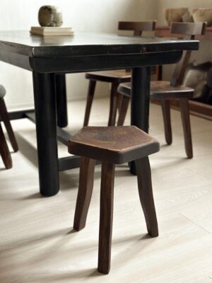 Brutalist Stool, Solid Oak, Aranjou, France, c. 1960s