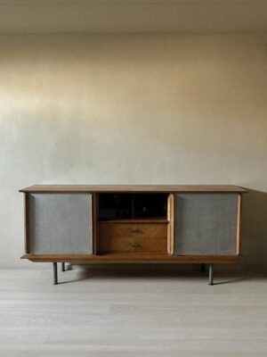 Mid-Century French Cabinet with Aluminium and Glass Doors, France 1950s