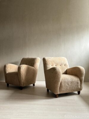 Mid-Century Danish Cabinetmaker Lounge Chairs in Sheepskin, Denmark, 1940s