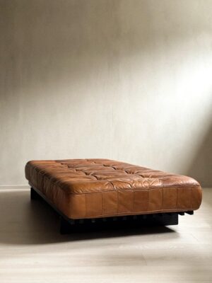 Vintage De Sede DS80 Patchwork Daybed in cognac leather and ash, 1970s