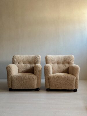 Mid-Century Danish Cabinetmaker Lounge Chairs in Sheepskin, Denmark, 1940s