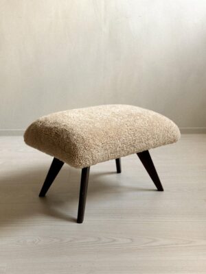 Midcentury Modern Stool , Scandi Home Style, Sheepskin, Denmark, c. 1960s