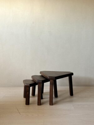 A Set of Midcentury Nesting Tables in Massive Oak, France, c. 1960s