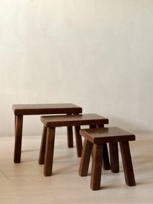 A Set of Midcentury Nesting Tables in Dark Stained Oak, France, c. 1960s