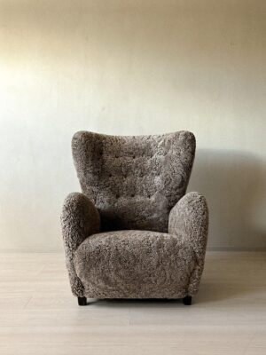 Danish Cabinetmaker Wing Back Chair in Sheepskin, Denmark, 1940s