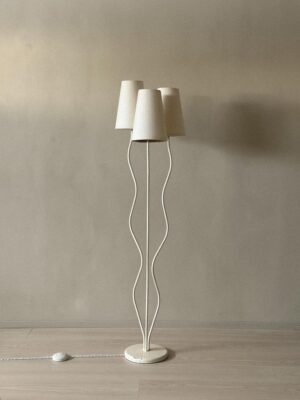 Swedish Modern Organic Floor Lamp, Metal and Linen, Sweden c. 1950s