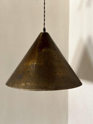 Mid-century modern brass pendant, warm light, Denmark, 1950s.