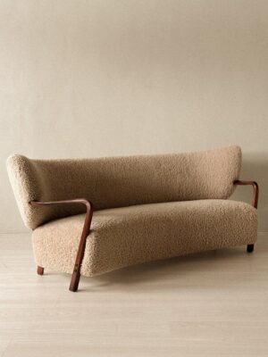 Rare vintage Viggo Boesen shearling sofa, 1930, produced by Hos Wulff in Denmark