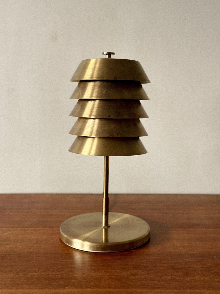 Norwegian brass lamp with conical shade and vintage patina