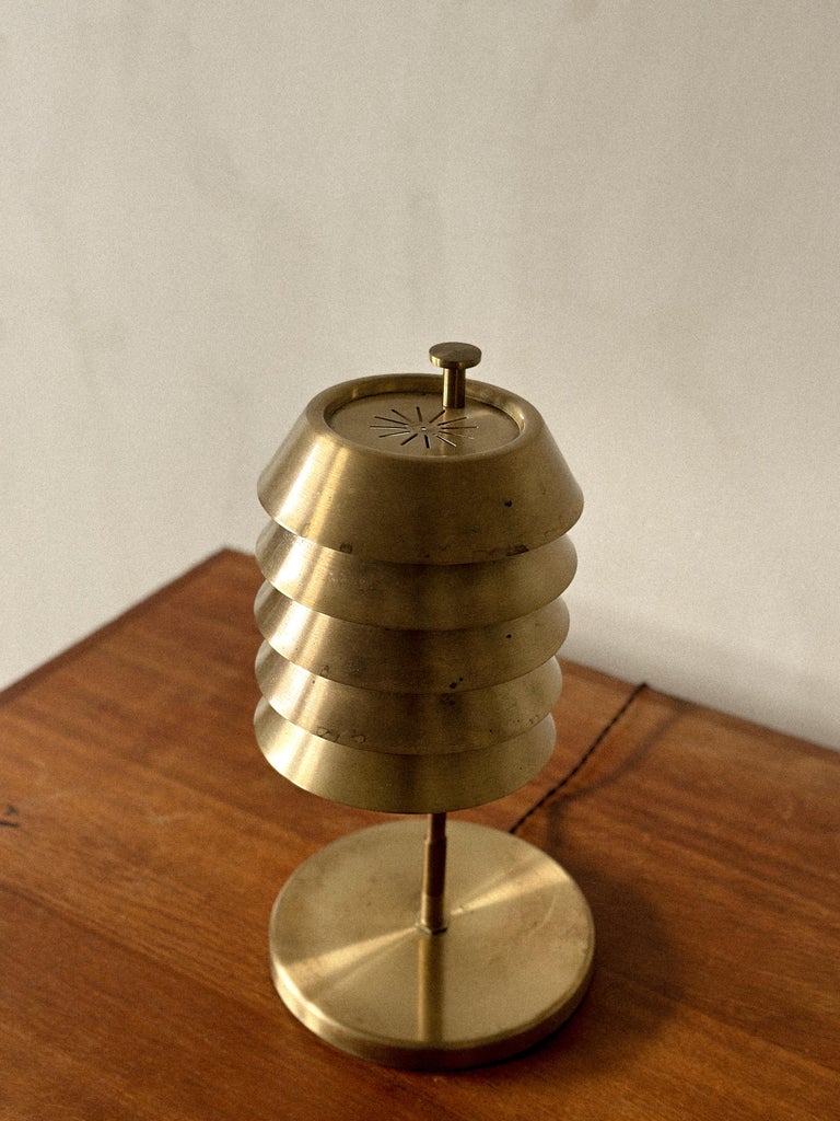 Close-up of brass surface on vintage Norwegian lamp