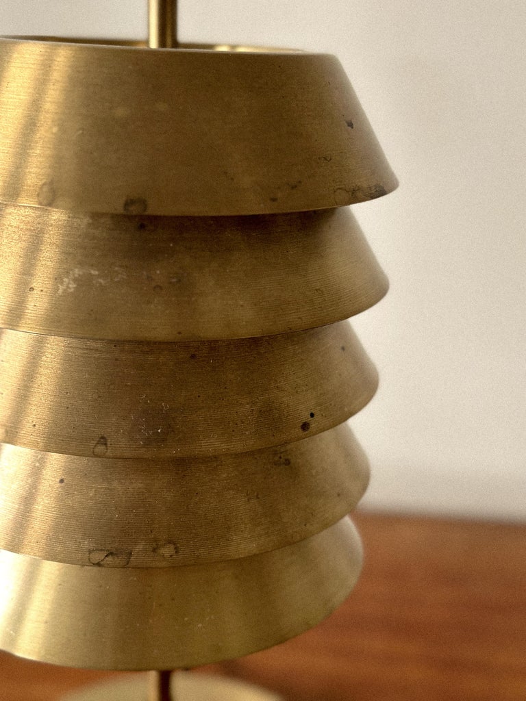 1950s Scandinavian brass lamp on wood table