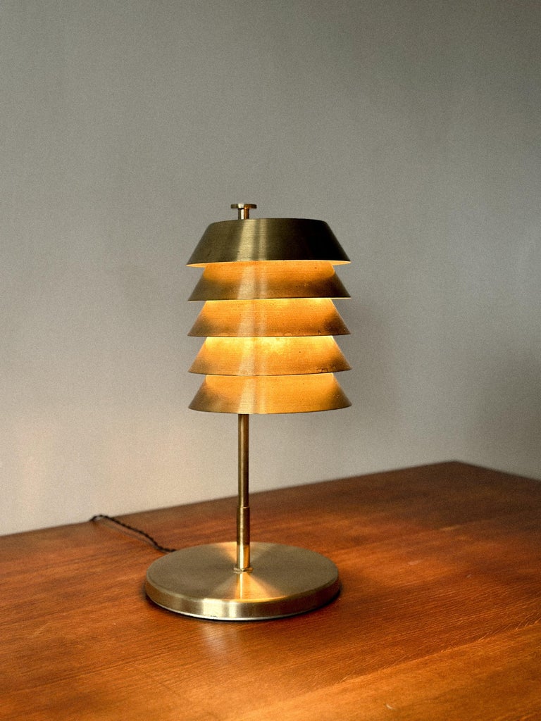 Side view of rare mid-century brass lamp from Norway