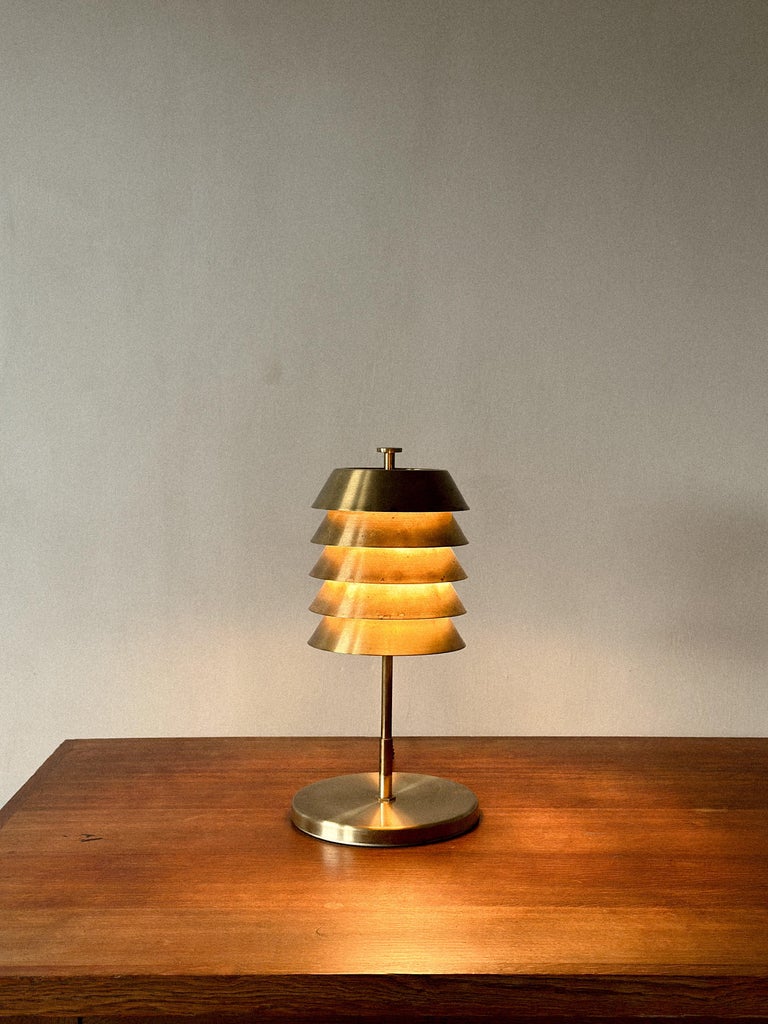 Mid-century Norwegian brass table lamp with sculptural form