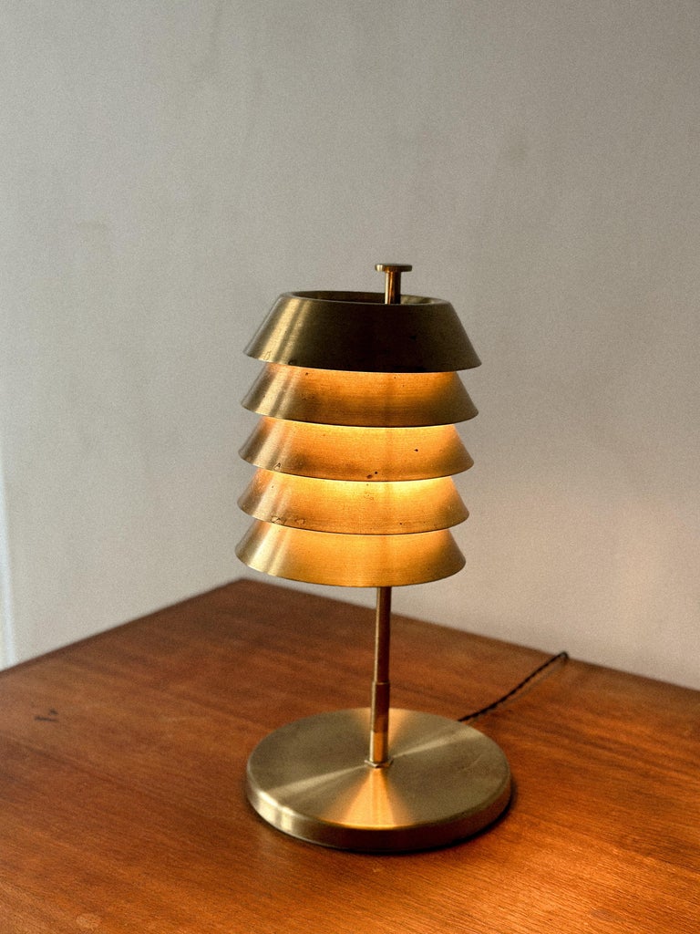 Norwegian vintage brass lamp glowing softly in ambient light