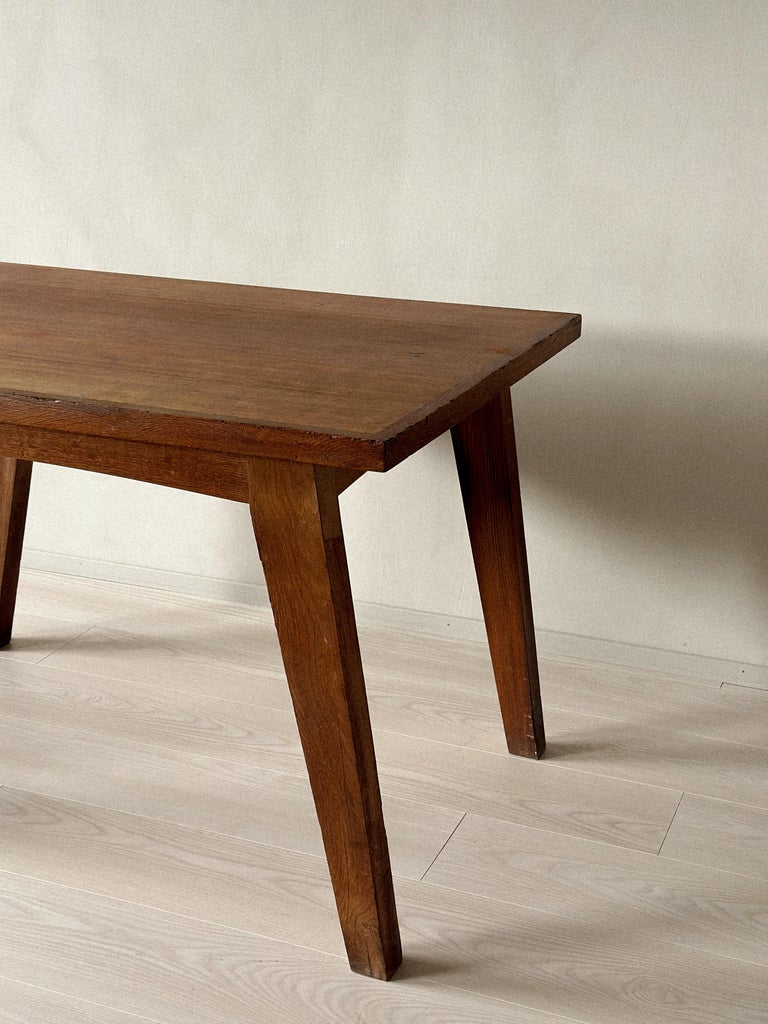 1950s oak table with Jeanneret-style legs and wood top