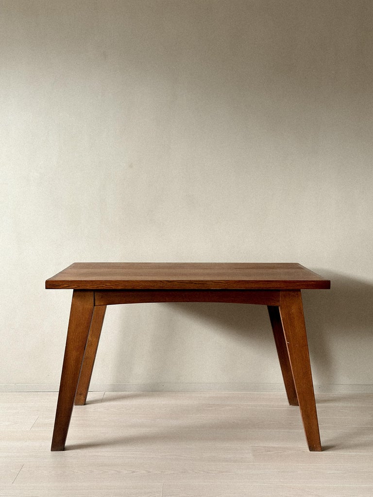 Vintage French table with Jeanneret-inspired silhouette