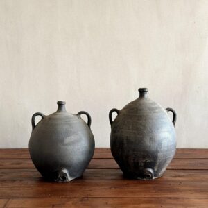 Pair of 19th-century Spanish clay pots with aged blackened surface