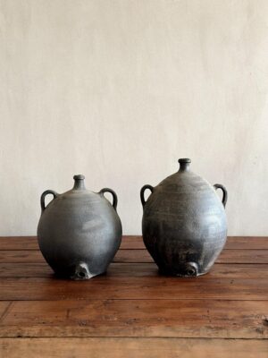 Pair of 19th-century Spanish clay pots with aged blackened surface
