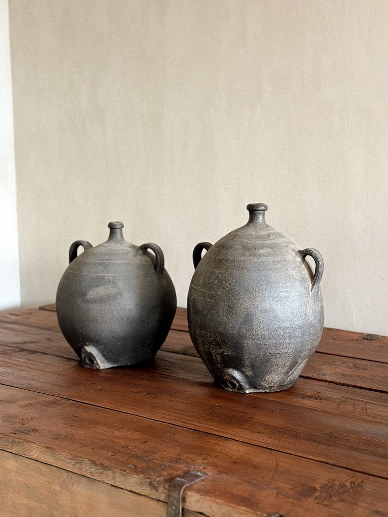 Antique terracotta jars with handles and Wabi Sabi patina