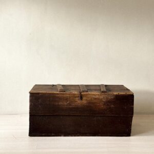 18th-century Scandinavian wooden chest with iron fittings