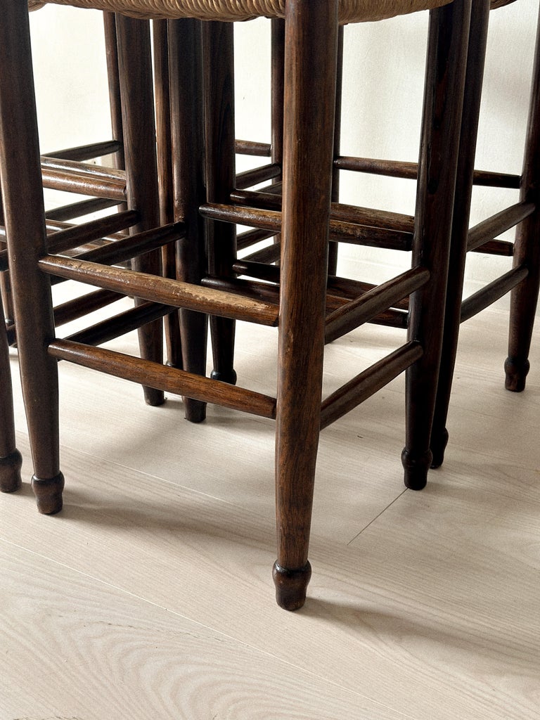 Set of 4 Mid-Century Bar Stools with Rush Seats, France, c. 1960s - Image 12