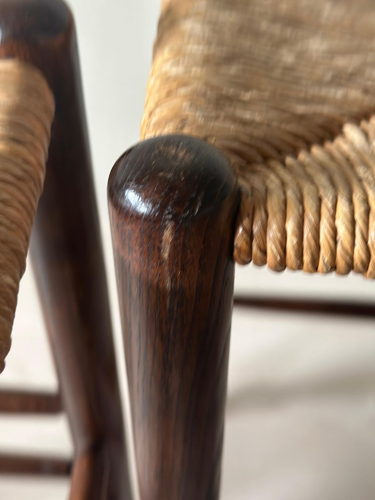 Set of 4 Mid-Century Bar Stools with Rush Seats, France, c. 1960s - Image 14