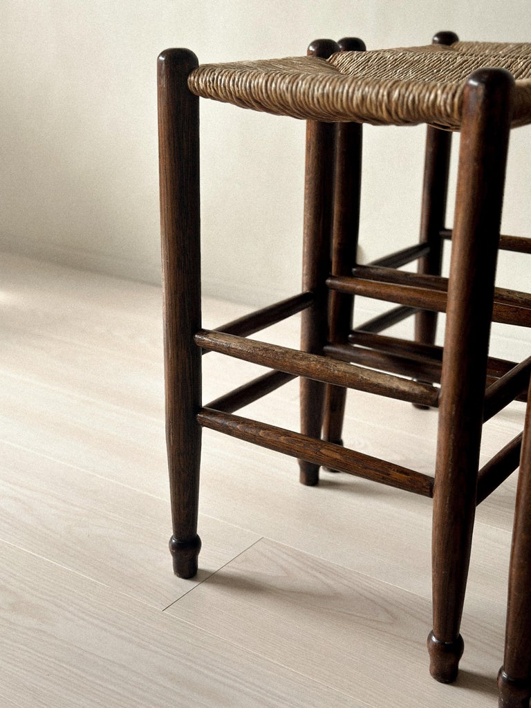 Set of 4 Mid-Century Bar Stools with Rush Seats, France, c. 1960s - Image 11