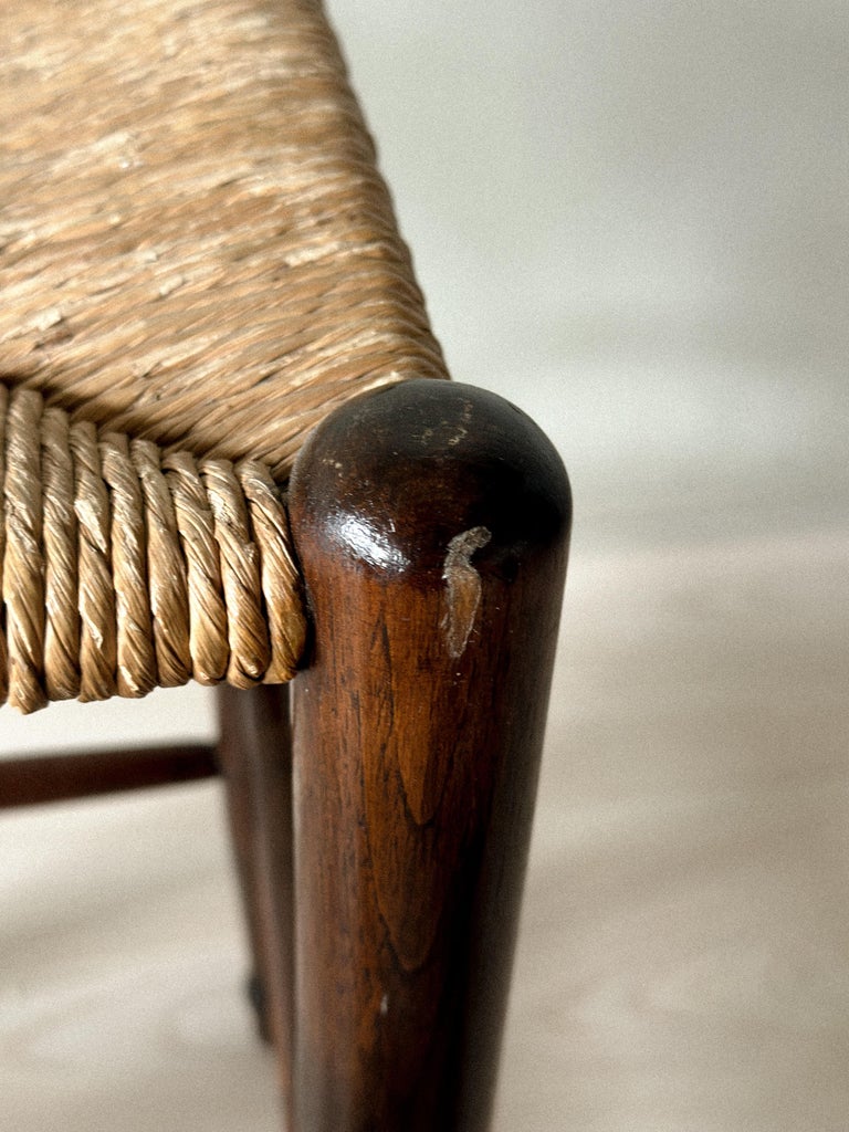 Set of 4 Mid-Century Bar Stools with Rush Seats, France, c. 1960s - Image 15