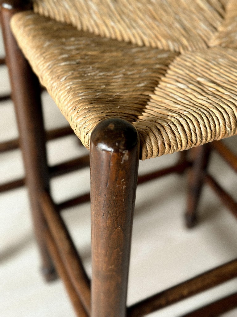 Set of 4 Mid-Century Bar Stools with Rush Seats, France, c. 1960s - Image 10