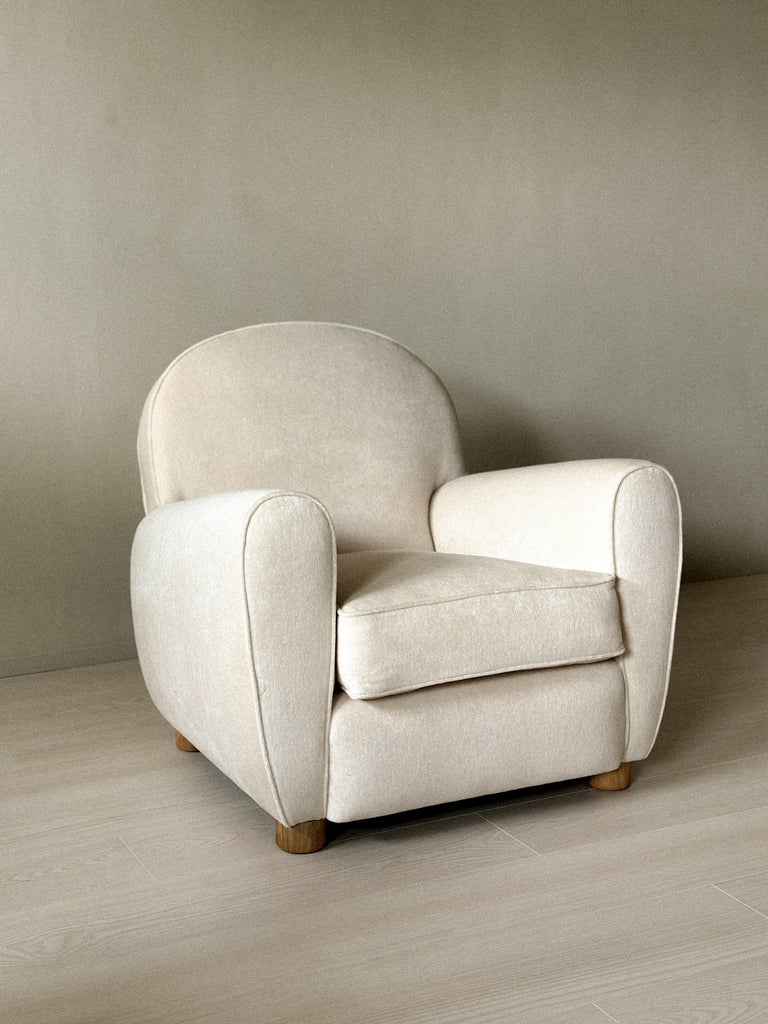 Contemporary club chair upholstered in wool velvet