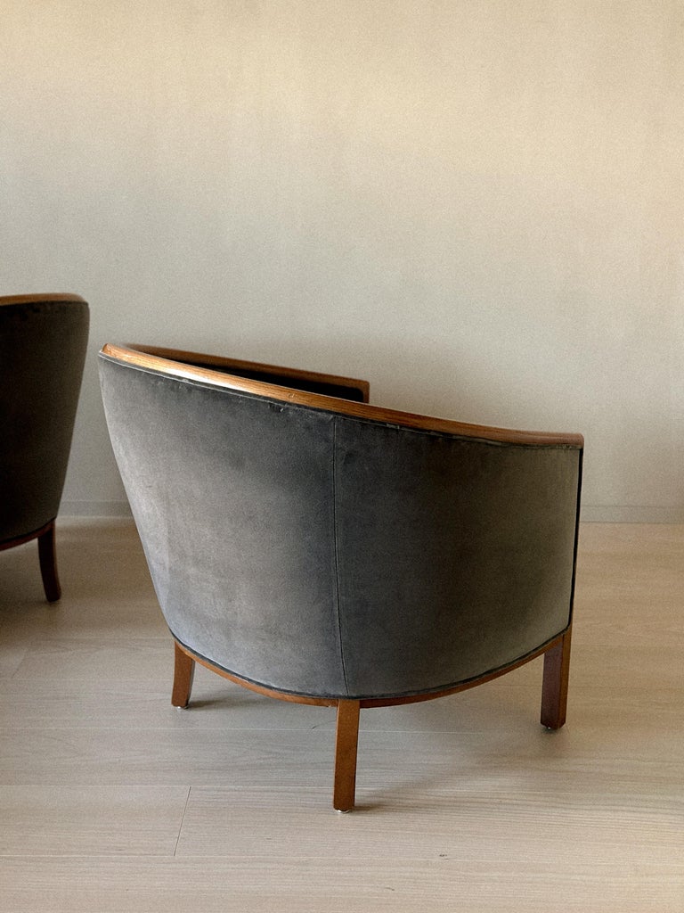 Newly upholstered Scandinavian chairs in velour fabric