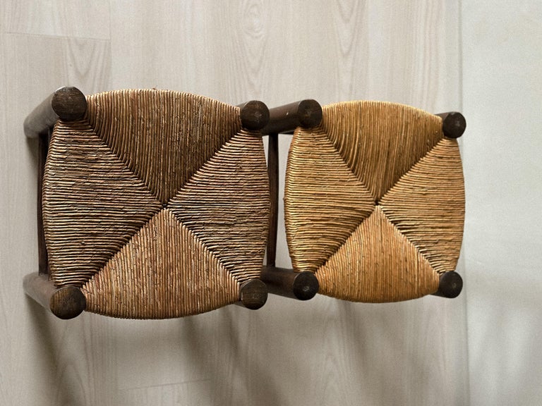 Top-down view of circular rattan stools, Model 17