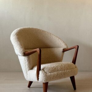 Model 2222 armchair by Fredrik A. Kayser in sheepskin upholstery