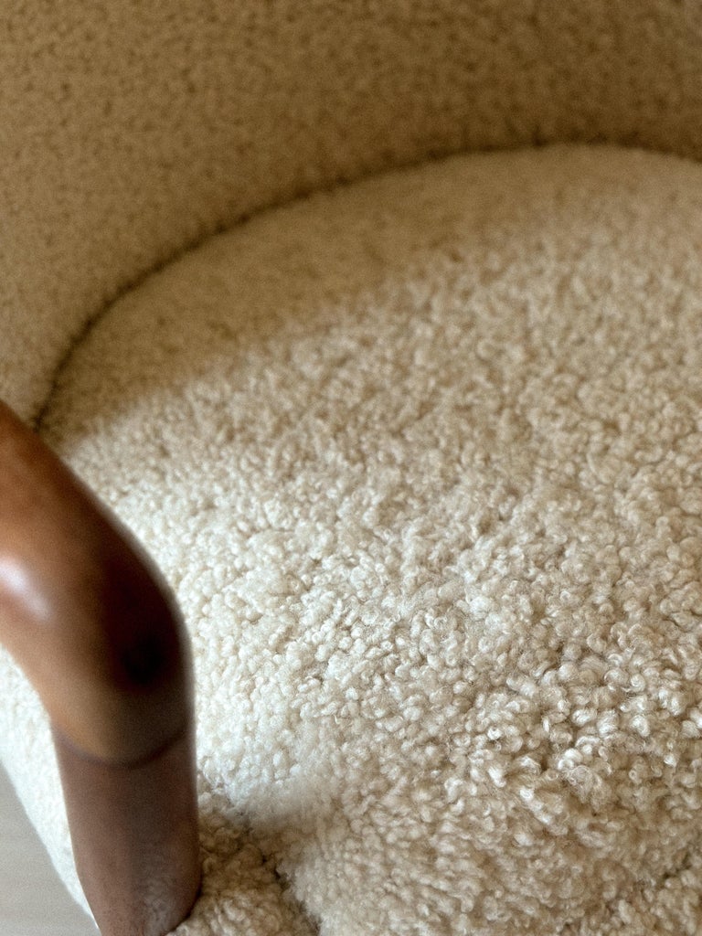 Close-up of sheepskin texture on Norwegian mid-century chair