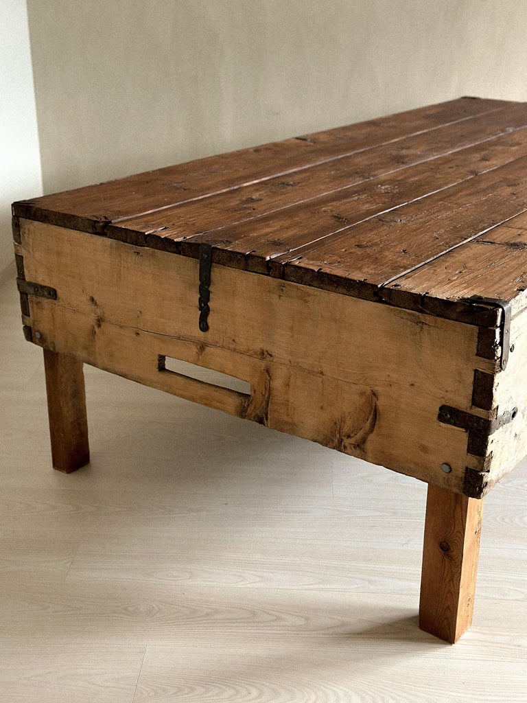 Refinished top on rustic antique console table