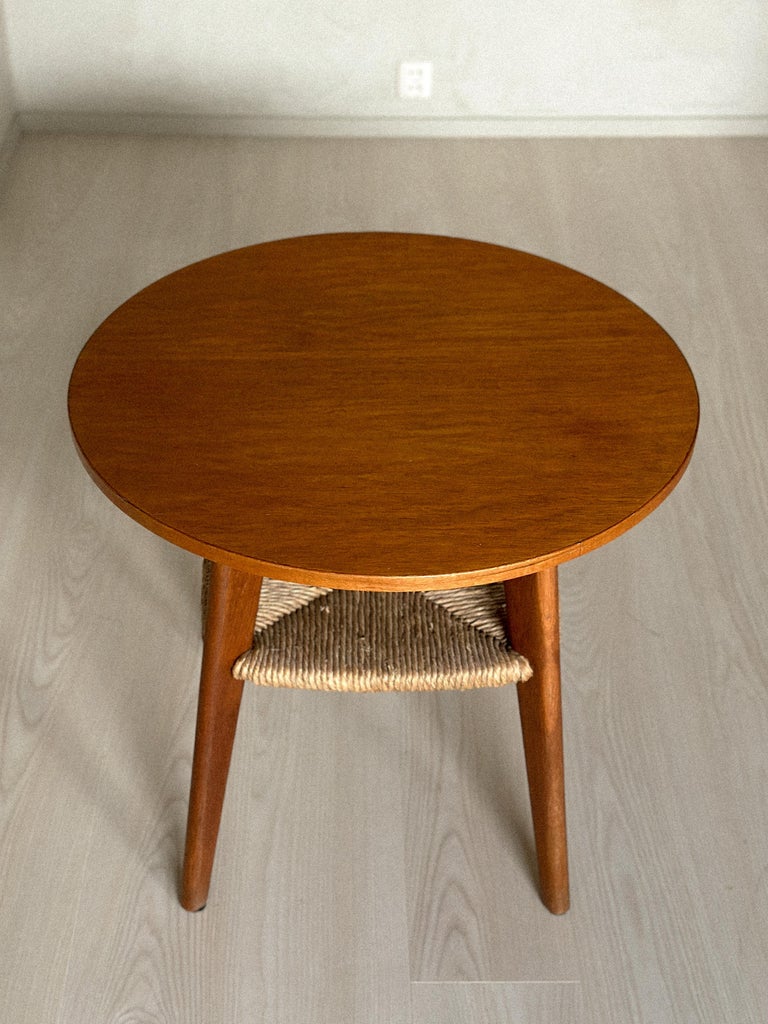 Top-down view of rare Danish side table showing surface patina