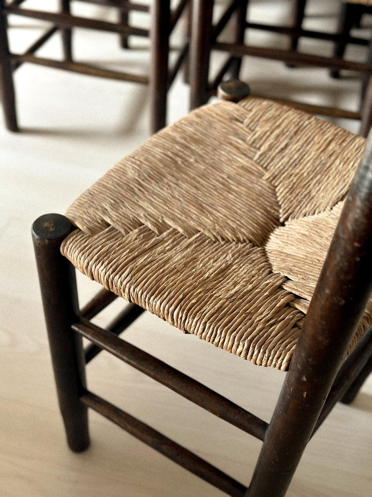 Detail of wooden frame and rush seat joinery