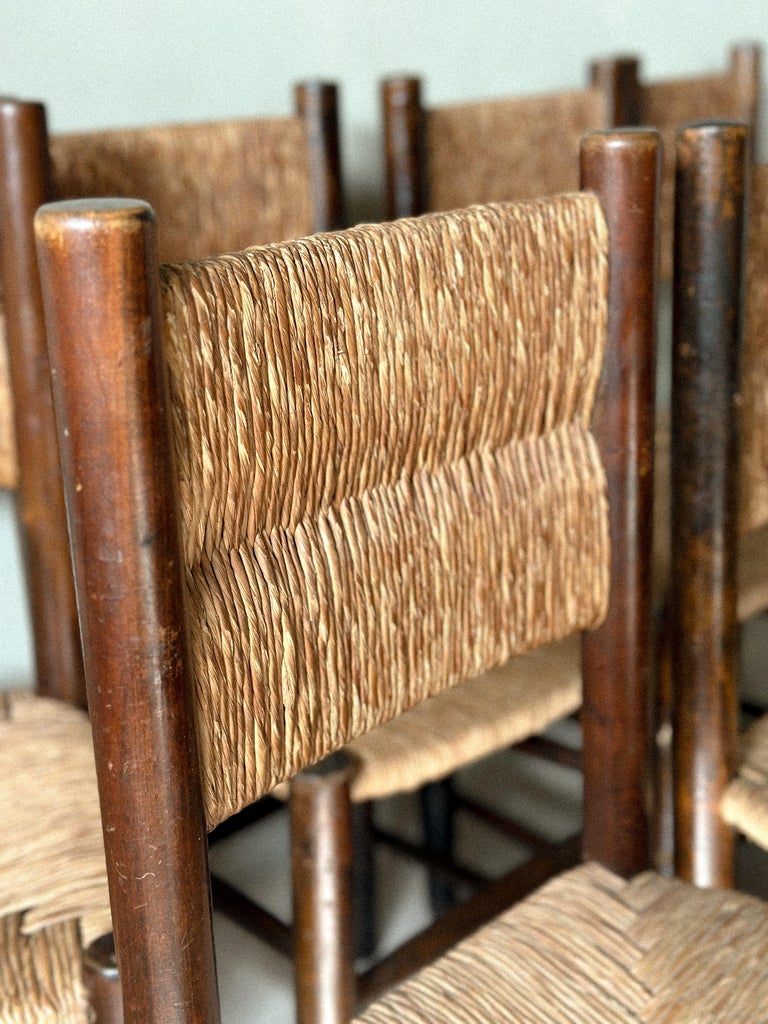 Detail of wooden frame and rush seat joinery