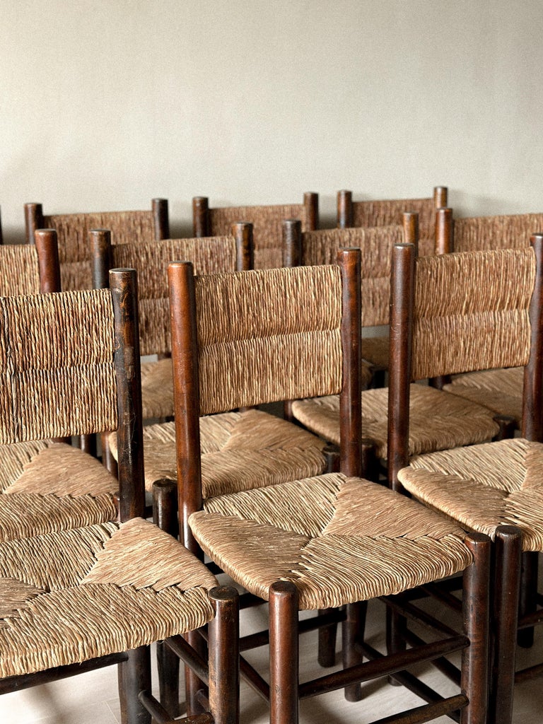 Unique Set of 12 Rush Dining Chairs in taste of Charlotte Perriand, France 1960s - Image 14