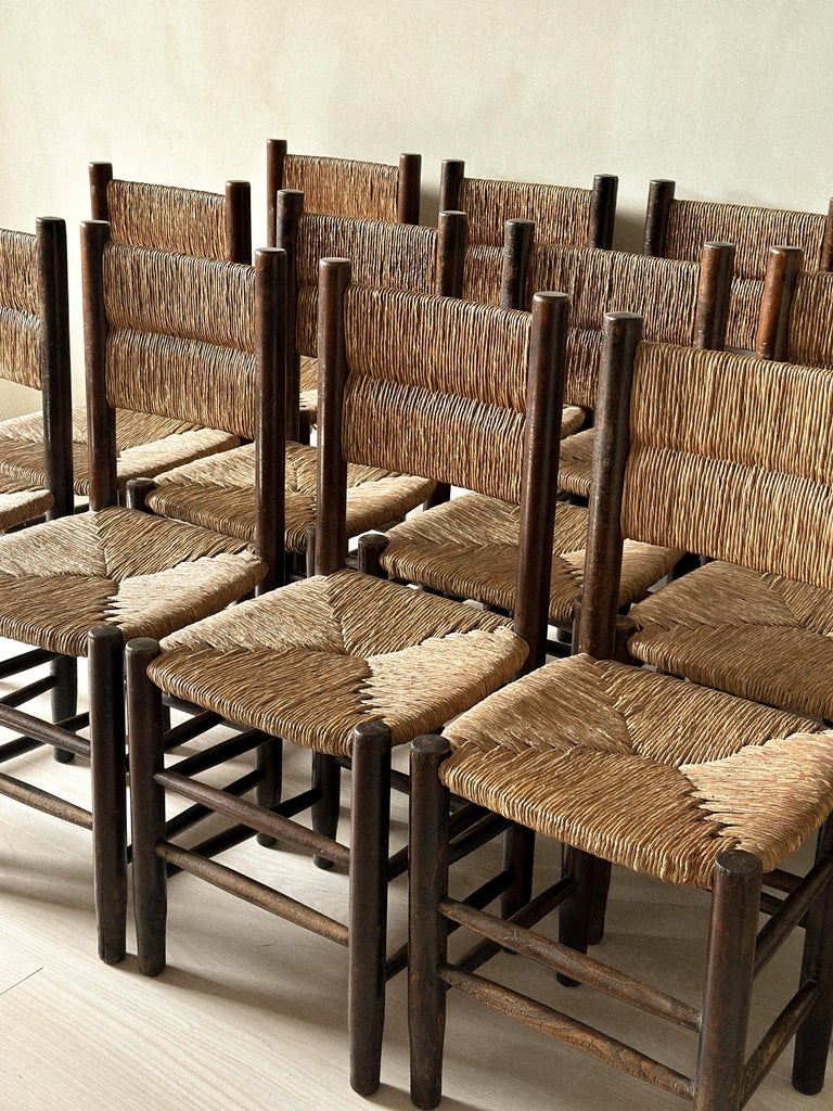 Overhead view of rush seats showing natural texture
