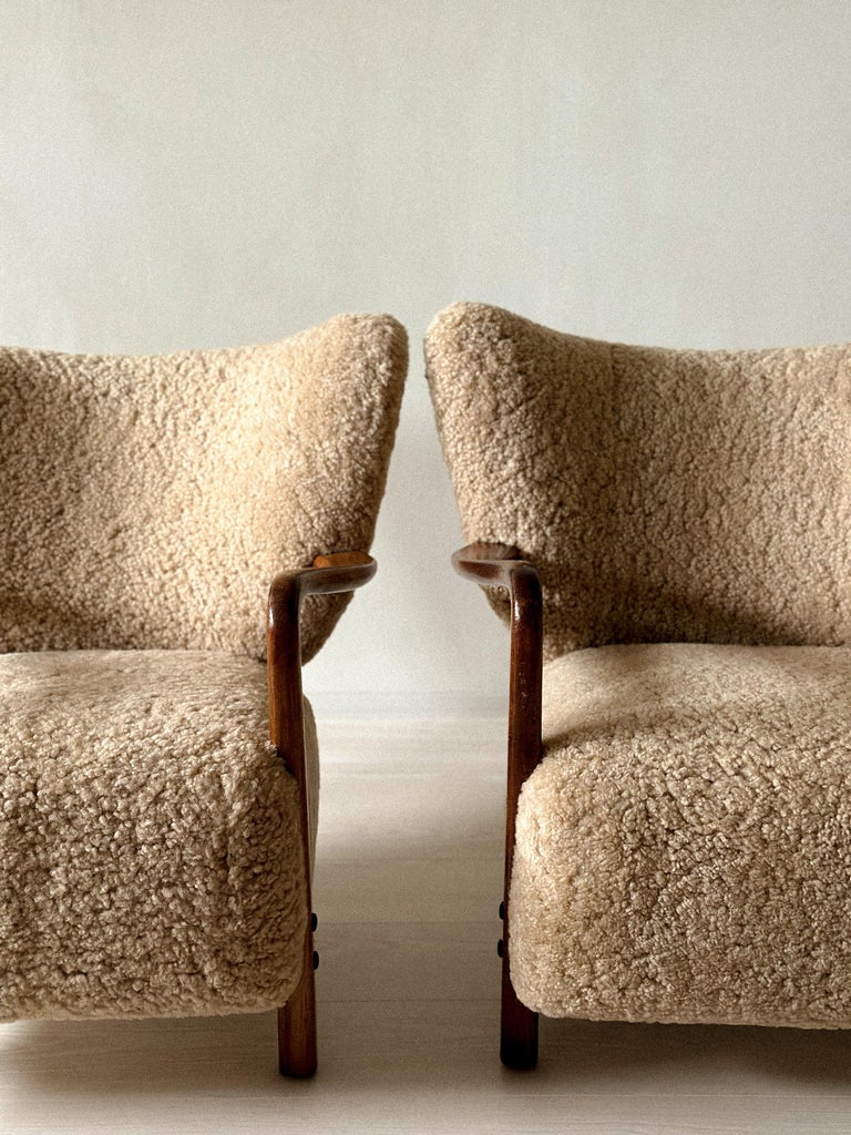 Plush texture of shearling-covered Danish lounge chair