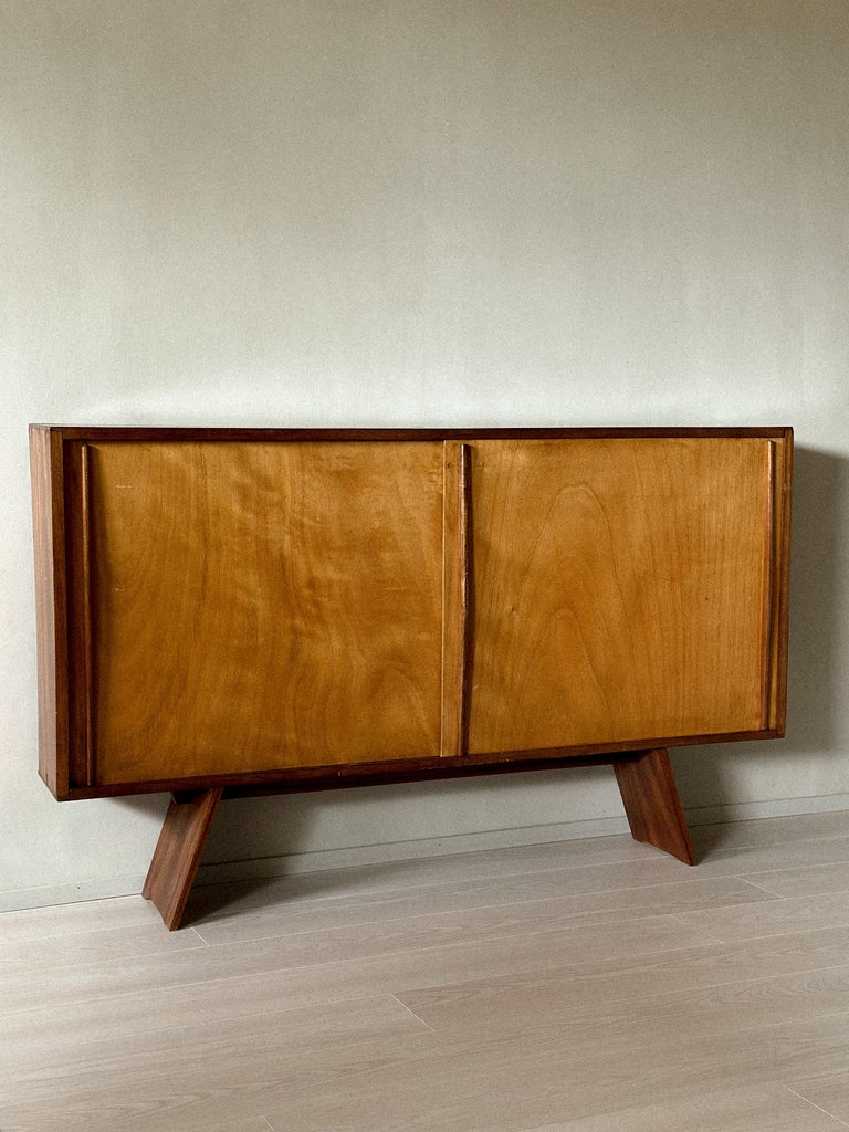 Vintage French sideboard with sliding doors in Perriand style
