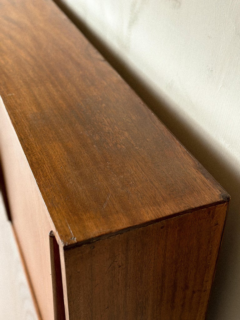 Top view of vintage sideboard showing wood grain