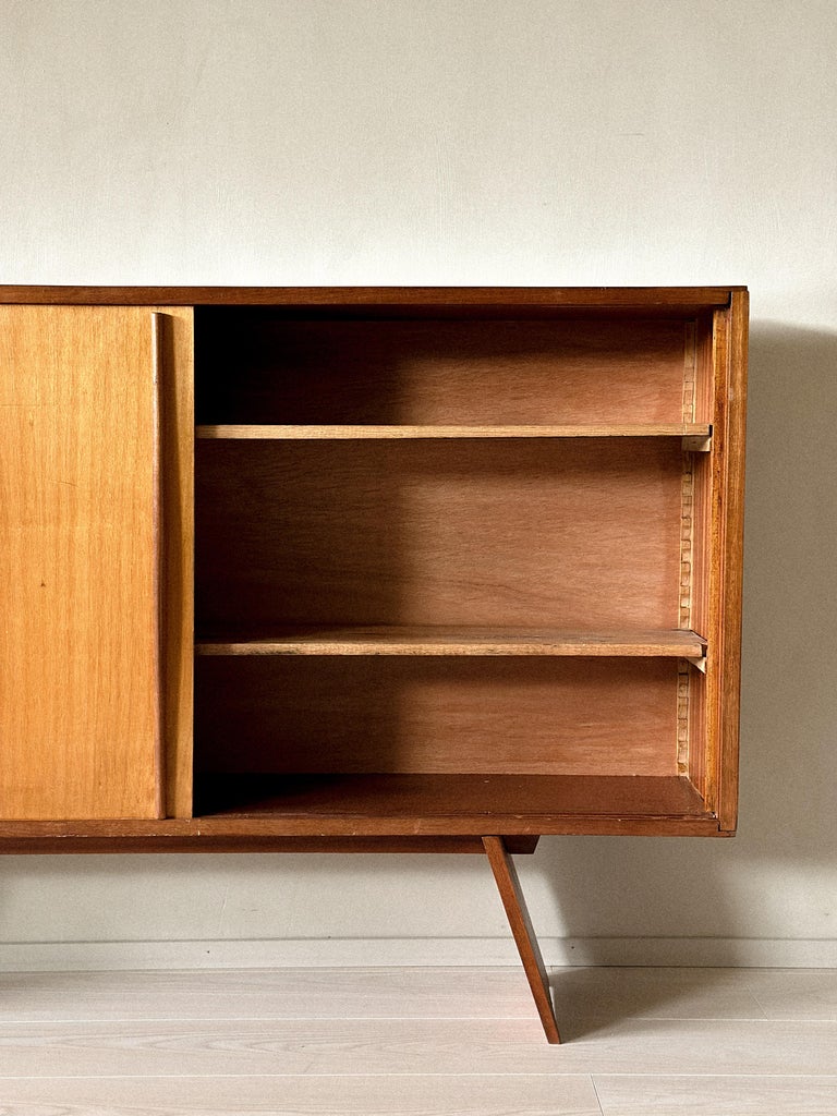 Interior shelving detail on vintage French cabinet